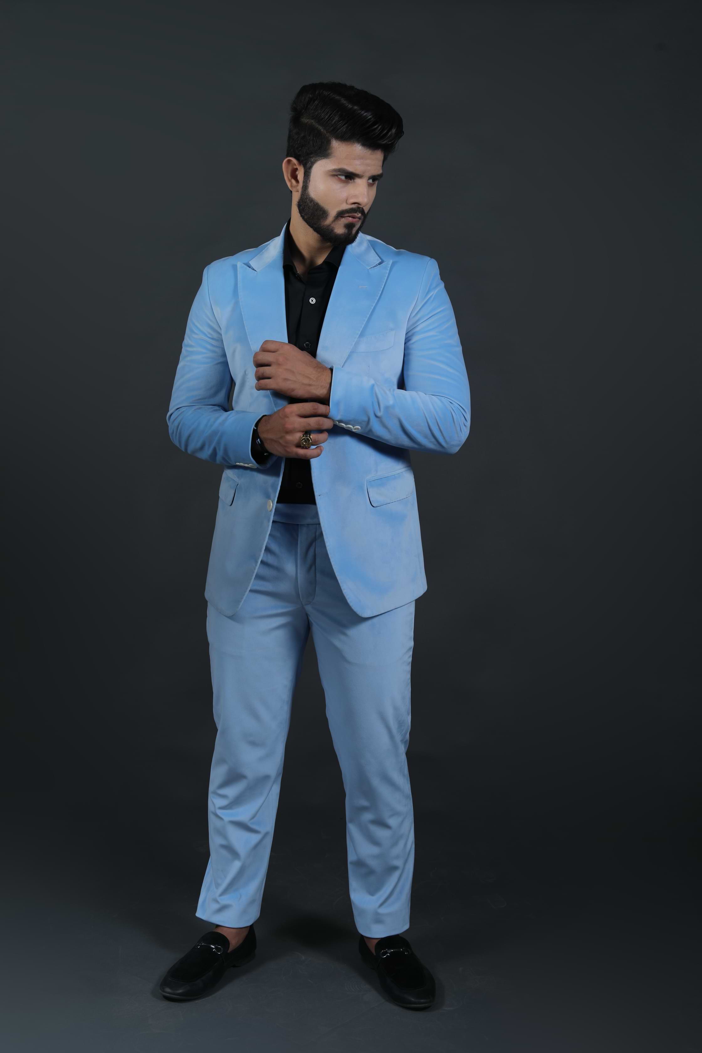 Sky blue two-piece suit